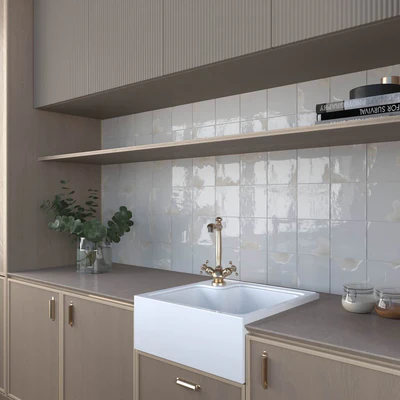 Bathroom accent wall with mosaic and subway tiles for a designer backsplash